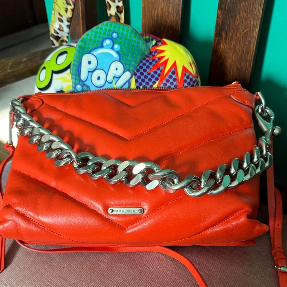 Rebecca Minkoff Bold Orange Crossbody Bag with Chain - Picture 5 of 12